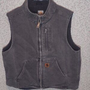 Carhartt Vest Mens LARGE Sherpa Lined Duck Canvas Gray Mock Neck